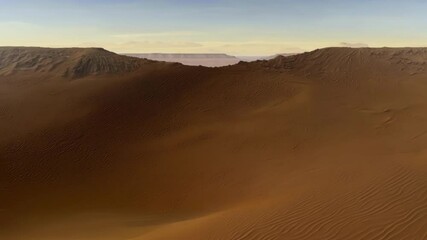 Poster - Gentle wind creates mesmerizing ripples on a vast orange desert, showcasing raw nature's beauty