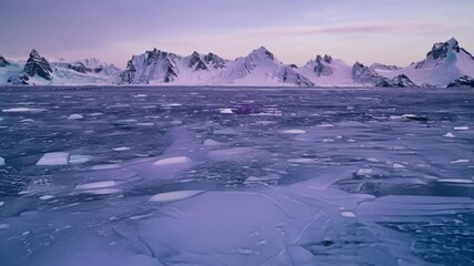 Aufkleber - Lone person is dwarfed by the vastness of the frozen sea and towering mountains, showcasing the awe inspiring beauty and isolation of antarctica