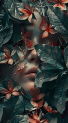 Wall Mural - Woman's Face Hidden in Lush Foliage