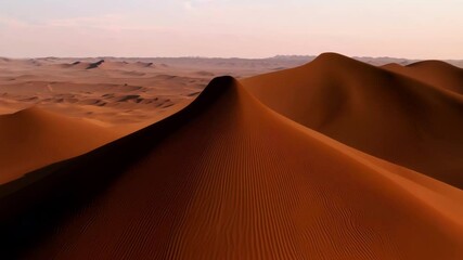 Poster - Sunlight is illuminating the rippled sand dunes, creating a warm, inviting glow on the barren landscape. The vastness of the desert evokes a sense of awe and wonder
