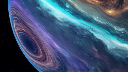 Aufkleber - Abstract image featuring a vibrant planet with a swirling vortex of colorful clouds, evoking the vastness and mystery of the cosmos