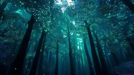 Aufkleber - Enter a glowing forest under the moonlight, with trees and the ground bathed in mysterious light, creating an enchanting and surreal atmosphere