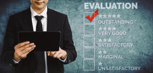 Customer review satisfaction feedback survey concept. User give rating to service experience on online application. Customer can evaluate quality of service lead to reputation ranking of business. uds