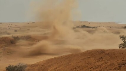 Poster - Massive dust storm forms over a parched desert, swirling sand and powerful winds in a dramatic scene