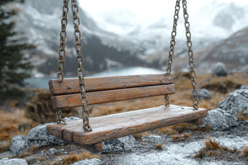 Poster - the rhythmic creaking of a wooden swing as it moves back and forth. concept of simple joys and peace