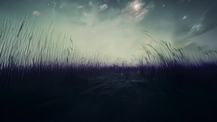 Aufkleber - Gracefully swaying tall purple grass under a cloudy night sky, creating a serene atmosphere. Ideal wallpaper for any space