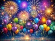 © Four888 - Vibrant fireworks explode in the night sky amidst glittering confetti and balloons, capturing the joy and excitement of
