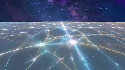 Aufkleber - Glowing lines and points of light form a network over a dark surface, suggesting technological connections against a backdrop of stars