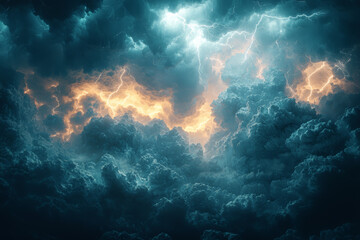 Sticker - A storm with lightning bolts streaking across the sky, the clouds swirling in dynamic patterns. Concept of nature's power and dynamic energy.