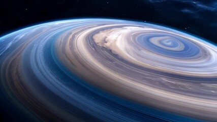 Aufkleber - Abstract exoplanet rotates in space, with mesmerizing rings and a captivating blue atmosphere, evoking curiosity about the vast universe