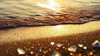 Poster - The golden sunset glows on ocean waves. Creating a mesmerizing bokeh effect dancing along the serene beach. Perfect for a romantic getaway or peaceful vacation in paradise