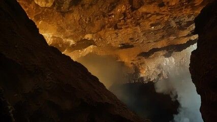 Poster - Sunlight is illuminating the mouth of a cave as seen from deep inside, creating a mystical and awe inspiring atmosphere