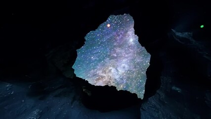 Aufkleber - Venturing into a mystical cave, glowing with ethereal blue lights, revealing a breathtaking view of a distant galaxy, sparking awe and wonder