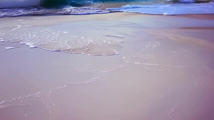 Aufkleber - Gentle waves are lapping on the sand of a pristine beach, creating a soothing and tranquil atmosphere. The soft pastel colors of the image evoke a sense of peace and serenity