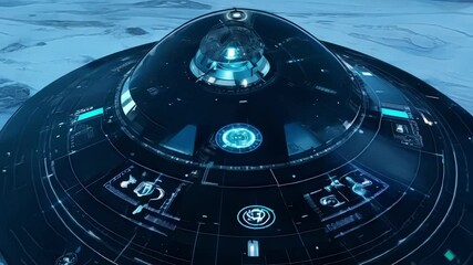 Poster - Futuristic spaceship hovers over a planet, showcasing advanced technology and space exploration