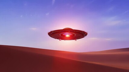 Poster - Glowing alien spaceship hovers over a desert at night, illuminating the sky with mystery and wonder