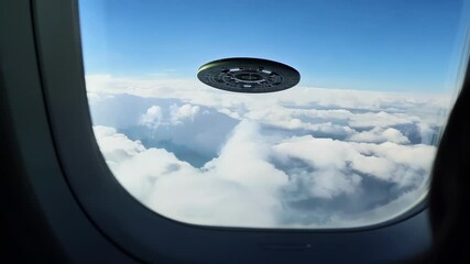 Poster - Mysterious ufo hovers outside an airplane window, sparking curiosity about extraterrestrial life