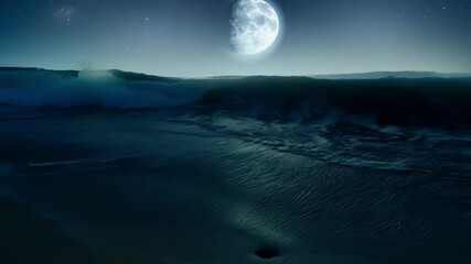 Aufkleber - Giant moon is illuminating an alien ocean planet with its bright light, creating a beautiful and mysterious atmosphere