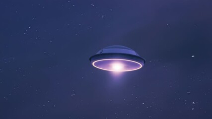 Aufkleber - Mysterious ufo soars through twinkling stars, casting a brilliant light in the dark, evoking thoughts of alien encounters and futuristic space exploration