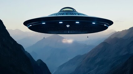 Poster - Silver spaceship hovers over a canyon, casting light on rocky terrain. Sci fi meets fantasy in a mysterious, cinematic scene, sparking imagination