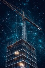 Wall Mural - construction crane with polygons on blue background Generative AI