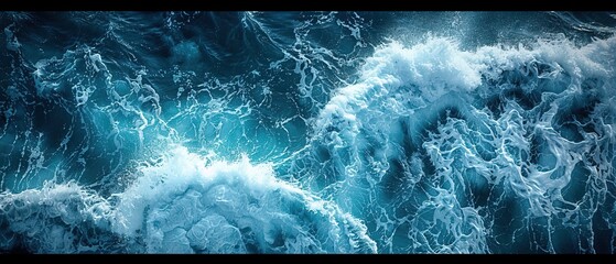 Wall Mural - Pure blue turquoise water texture of the ocean sea with foam from and waves 