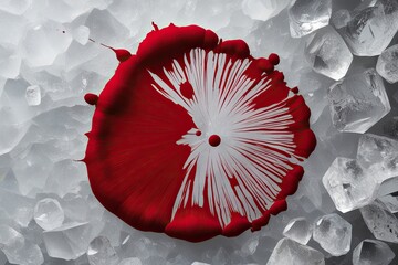 Wall Mural - Vibrant Red Ink Stain on Shimmering Crystal Surface