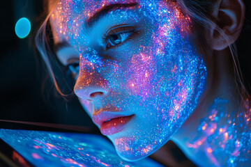 Fototapete - A young person using a tablet to create digital art, representing Gen Z's embrace of technology in creative expression. Concept of digital creativity and modern art.