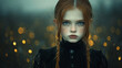 © Thierry - A whimsical portrait of a red-haired girl with braids and glowing lights. Dreamy and melancholic.