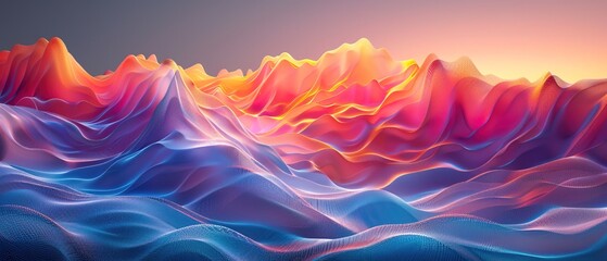 Wall Mural - a landscape-oriented visual where colorful 3D audio waves 