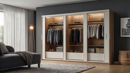 Wall Mural - Modern Sliding Wardrobe for Space-Saving Storage isolated on a white background	