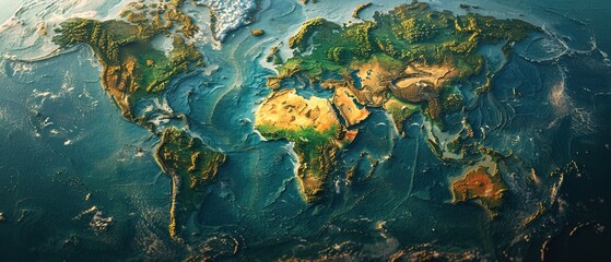 aerial view illustration showcasing a world map with countries