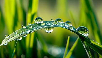 Wall Mural - dew-kissed green grass glistening with water droplets