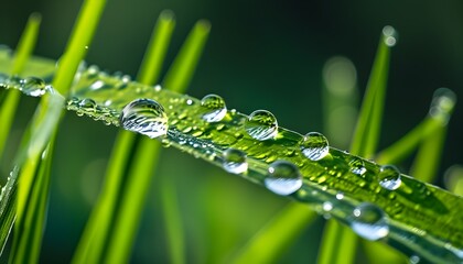 Wall Mural - dew-kissed green grass glistening with water droplets