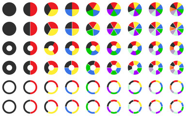 Poster - Pie chart set circle diagram segmented sections or parts infographic business data analysis cliptart vector web ui presentation