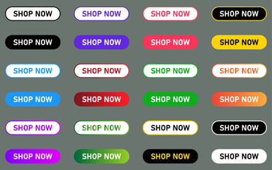 Poster - SHOP NOW buttons collection for website interface colorful gradient sign symbol buttons icon set