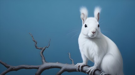 Wall Mural - white rabbit on a branch