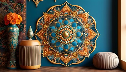 Wall Mural - Vibrant Mandala Patterns in Unique Indian Wallpaper Design with Tribal Elements