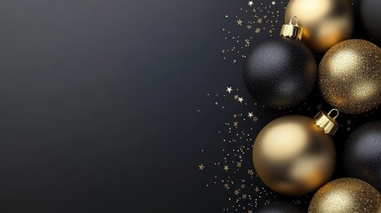 happy new year 2025 gold and black collors place for text christmas balls