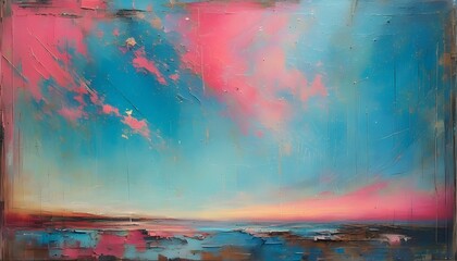 Abstract Blue and Pink Grunge Sky Painting with Textured Space Colors