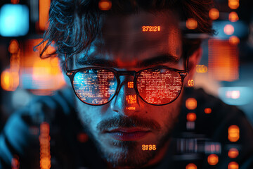Poster - A programmer coding an elaborate algorithm to solve a complex problem, demonstrating technical problem-solving skills. Concept of computer science and creativity.