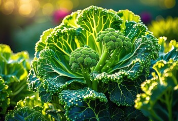 vibrant broccoli thriving under radiant sunlight showcasing lush green color healthy growth, vegetable, organic, fresh, garden, nutrition, produce, farming