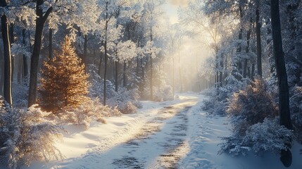 Sticker - Winter forests, with their quiet, snow-covered paths, offer a serene escape into natureâ€™s winter canvas, where every step feels like an adventure. 4K hyperrealistic.