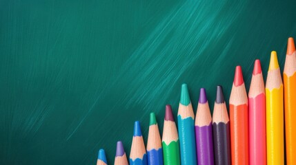 Canvas Print - A row of colored pencils lined up against a green background, AI