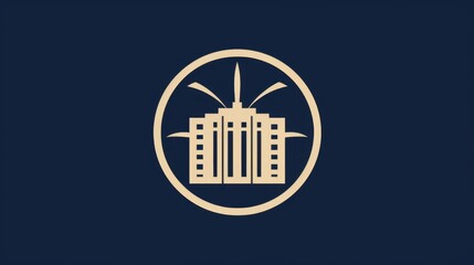 Wall Mural - A stylized beige icon of a modern building on a dark blue background