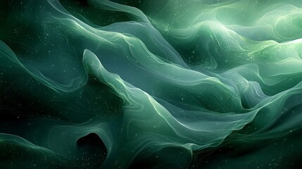 Sticker - Abstract digital art of green flowing waves with a touch of luminance, creating a serene and dynamic backdrop