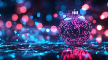 Wall Mural - christmas ball toy in technological style with light spots 