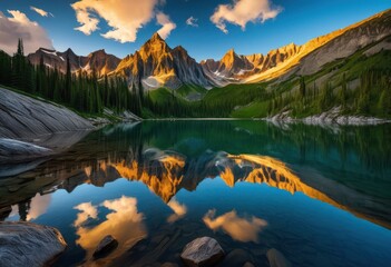 stunning mountain peaks mirrored calm reflective waters under clear blue sky, reflection, lake, landscape, nature, scenic, outdoors, view, beauty, scenery