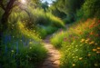 © Yaraslava - vibrant pathways meandering through lush greenery surrounded colorful flowers dense foliage serene natural landscape, nature, garden, outdoor, plant, beauty