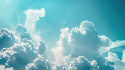 Wall Mural - Sky with fluffy cloud in stunning blue shade